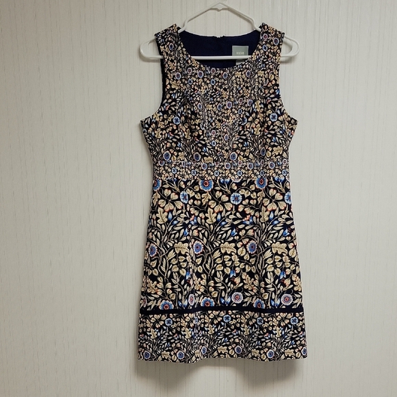 Maeve Brown and Blue Floral Sheath Midi Dress Womens Sz 8 - Picture 2 of 9
